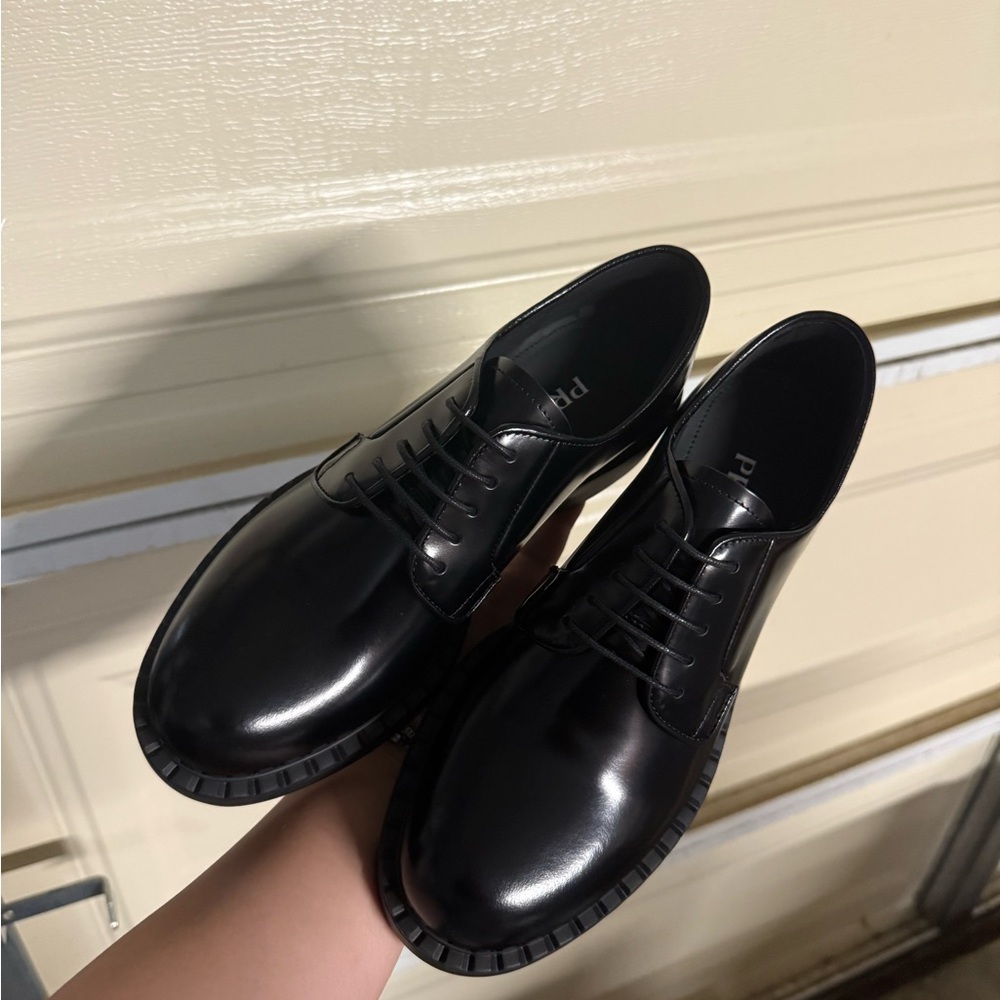 Prada Black Leather Oxfords